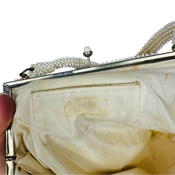 Lumured 1950s Corde Beaded Floral Embroidered Mini Bag Clutch Purse Cream Pink - Picture 8 of 15